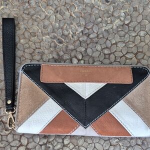 Fossil Color Block Women's Multicolor Leather Wristlet Wallet